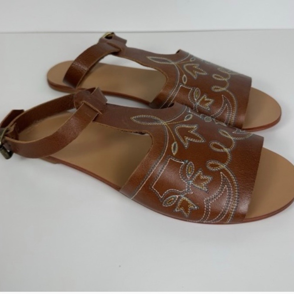 The GREAT brown leather western embroidered sandals size 7 - Picture 2 of 9